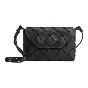 Zwarte Leren Weef Schoudertas Bottega Veneta , Black , Heren