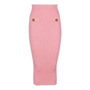 Midi-rok in een effen geribbeld breisel Balmain , Pink , Dames