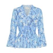 Bloemen Smocked Top met 3/4 Mouwen American Dreams , Blue , Dames