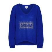 Kristal Droom V-Hals Pullover Blauw American Dreams , Blue , Dames