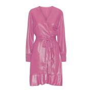 Glitter Wrap Jurk met Smock Taille American Dreams , Pink , Dames