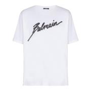 Geborduurd letter T-shirt Balmain , White , Heren