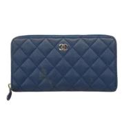 Pre-owned Leather wallets Chanel Vintage , Blue , Dames