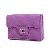 Pre-owned Leather wallets Chanel Vintage , Purple , Dames