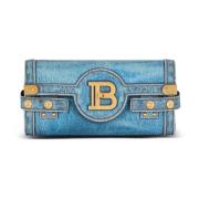 B-Buzz Pouch 23 in denim print canvas Balmain , Blue , Dames