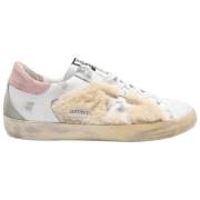 Shearling Leren Sneakers Wit/Roze Golden Goose , Multicolor , Dames