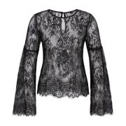 Elegante Zwarte Kant Blouse Bruuns Bazaar , Black , Dames