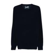 Blauwe Wol-Kasjmier Trui met Logo MC2 Saint Barth , Blue , Heren