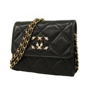 Pre-owned Leather wallets Chanel Vintage , Black , Dames