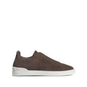 Bruine Suède Instap Sneakers Ermenegildo Zegna , Brown , Heren