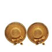 Pre-owned Metal earrings Chanel Vintage , Yellow , Dames