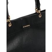 Zwarte krokodillenprint tote tas met gouden hardware Jil Sander , Blac...