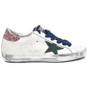 Glitter Leren Sneakers Wit/Roze/Groen Golden Goose , White , Dames