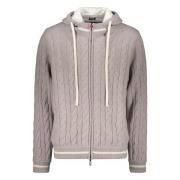 Zijde Kasjmier Kabelgebreide Vest met Capuchon Kiton , Beige , Heren