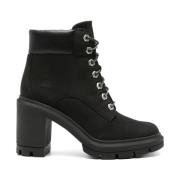 Zwarte leren enkellaarzen Timberland , Black , Dames