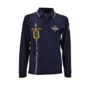 Blauwe polo met lange mouwen en Tricolor-patches Aeronautica Militare ...