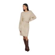 Jurk met Lange Mouwen en Taille Riem Vila , Beige , Dames