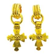 Pre-owned Fabric earrings Chanel Vintage , Yellow , Dames