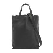 Gehamerd leren tote tas met logo A.p.c. , Black , Heren