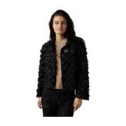 Midnight Fringed Jacket met Broche Odeeh , Black , Dames