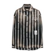 Zwart Geborduurd Streep Print Shirt Maison Margiela , Black , Heren