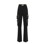 Zwarte Crêpe Broek met Nylon Zakken Elisabetta Franchi , Black , Dames