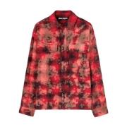 Geruite Shirt met Logo Print Palm Angels , Red , Heren