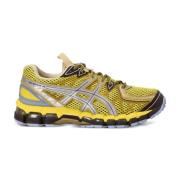 Gele Mesh Sneakers met Zilveren Accenten Asics , Yellow , Dames