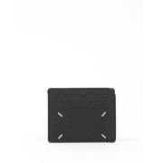 Leather Card Holder met Inserts Maison Margiela , Black , Heren