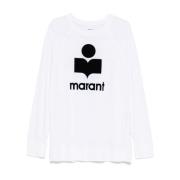 Witte Linnen Trui met Flocked Logo Isabel Marant , White , Heren