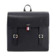 Gehamerde Leren Aktetas met Tricolor Tab Thom Browne , Black , Heren