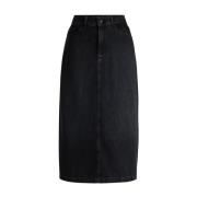 Zwarte Denim Midi Rok met Split Hugo Boss , Black , Heren