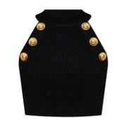 Korte top met decoratieve knopen Balmain , Black , Dames