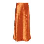 Oranje Satijnen Uitlopende Midi Rok Max Mara , Orange , Dames