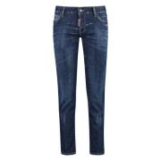 Versleten straight leg jeans met leren label Dsquared2 , Blue , Dames