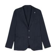 Navy Blauw Herringbone Jas Luigi Bianchi Mantova , Blue , Heren