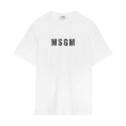 Logo Print Crew Neck T-shirt Msgm , White , Heren