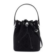 Monogram Mini Bucket Tas met Strass Tory Burch , Black , Dames