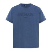 T-shirt met geborduurd logo Balmain , Blue , Heren