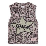 Krijtroze Wollen Gebreid Vest Ganni , Pink , Dames