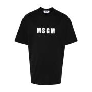 Zwart Logo Print Crew Neck T-shirt Msgm , Black , Heren