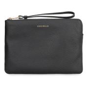 Korrelig Leren Clutch met Polsband Coccinelle , Black , Dames