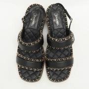 Pre-owned Leather sandals Chanel Vintage , Black , Dames