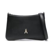 Zwarte leren schoudertas met goudkleurig logo Patrizia Pepe , Black , ...