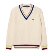 Wollen Tennis Sweater Wit Lacoste , White , Heren