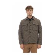 Houndstooth Overhemdjas met Zakken Alpha Studio , Brown , Heren