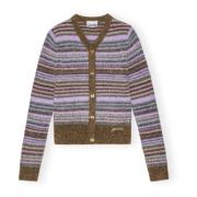 Zachte wollen gestreepte cardigan met logoknoppen Ganni , Multicolor ,...