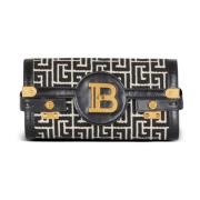 B-Buzz 23 jacquard en lederen Clutch tas Balmain , Black , Dames