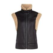 Zwart Vest Schaapskrullen Beige Voering Karl Lagerfeld , Black , Dames