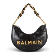 1945 Soft Moon tas in gemonogrammeerd kalfsleer Balmain , Black , Dame...